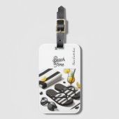 Zwart-witte strandaccessoires bagagelabel (Voorkant (verticaal))