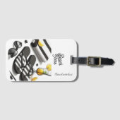 Zwart-witte strandaccessoires bagagelabel (Voorkant (horizontaal))