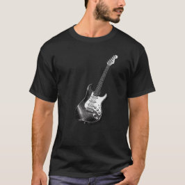 Zwart Witte Stratocaster Gitaar Vintage Kunst Desi T-shirt