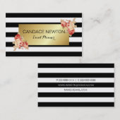 Zwart-witte streep en goud met  Rozen Visitekaartje (Voorkant / Achterkant)