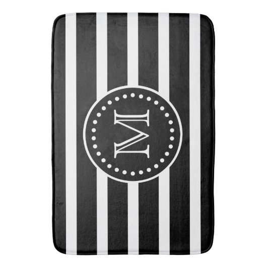 Zwart-witte streep en pokadomonogram badmat (Voorkant Verticaal)