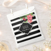 Zwart-witte streep en roze bloemen bedankzakje (Geknipt)