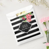 Zwart-witte streep en roze bloemen bedankzakje (Gezegeld)