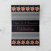 Zwart witte streep en roze roos kaart (Binnen)