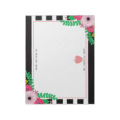 Zwart + Witte streep Floral roze Apple leraar Notitieblok (Linkerzijde)