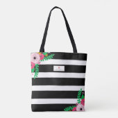 Zwart + Witte streep Floral roze Apple leraar Tote Bag (Achterkant)