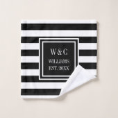 Zwart Witte Streep Gepersonaliseerde Monogram Bad Handdoek (Wasdoekje)
