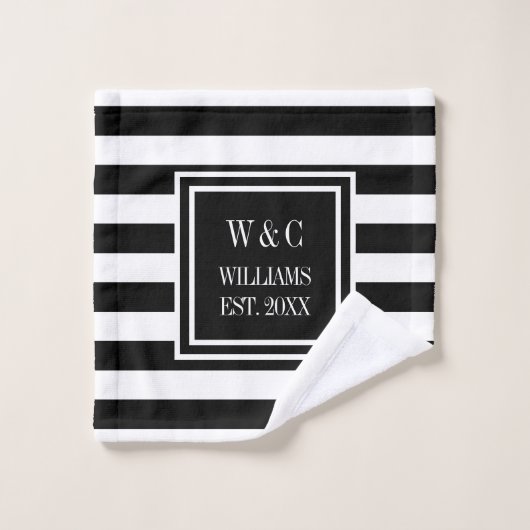 Zwart Witte Streep Gepersonaliseerde Monogram Bad Handdoek (Wasdoekje)
