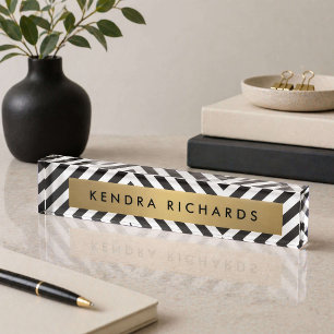 Zwart Witte Streep Goud Minimalistisch Modern Naambordje