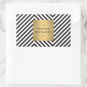 Zwart Witte Streep Goud Minimalistische Modern Rechthoekige Sticker (Tas)