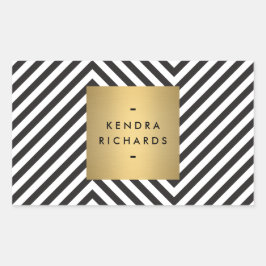 Zwart Witte Streep Goud Minimalistische Modern Rechthoekige Sticker