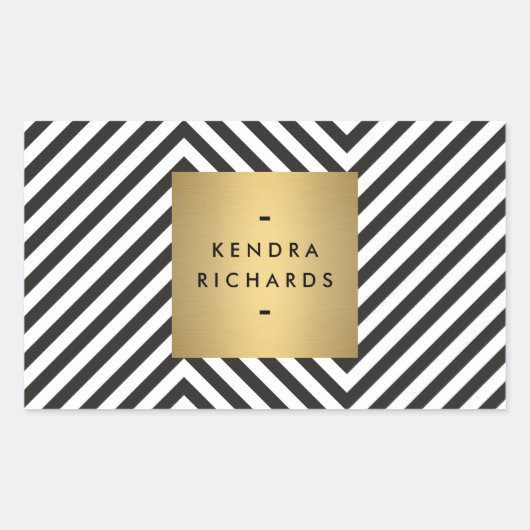 Zwart Witte Streep Goud Minimalistische Modern Rechthoekige Sticker (Voorkant)