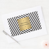 Zwart Witte Streep Goud Minimalistische Modern Rechthoekige Sticker (Envelop)