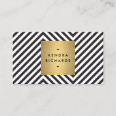 Zwart Witte Streep Goud Minimalistische Modern Visitekaartje (Voorkant)