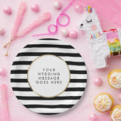 Zwart-witte streep gouden bruiloft papieren bordje (Feest)