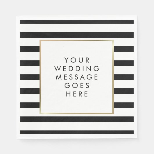 Zwart-witte streep gouden bruiloft servet (Voorkant)