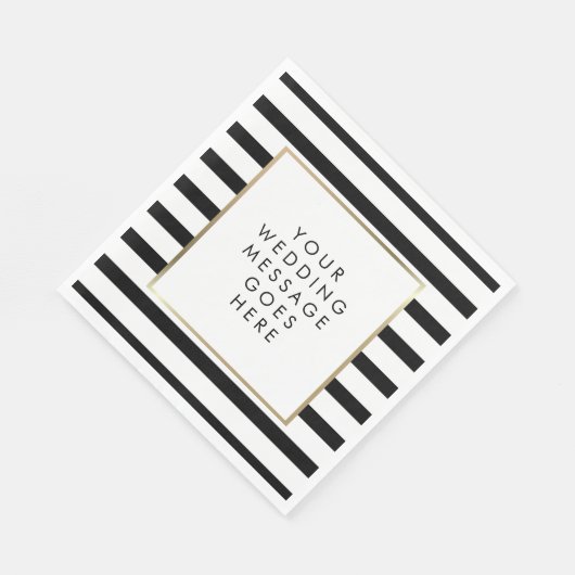 Zwart-witte streep gouden bruiloft servet (Hoek)