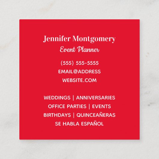 Zwart-witte streep helder rood monogram vierkante visitekaartje (Achterkant)