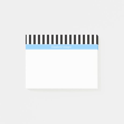 Zwart Witte Streep Hemelsblauw Naam Monogram Post-it® Notes (Voorkant)