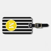 Zwart-witte streep met geel monogram bagagelabel (Voorkant horizontaal)