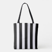Zwart-witte streep met langgroen monogram tote bag (Achterkant)
