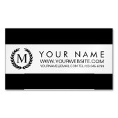 Zwart-witte streep met Laurel Wreatmonogram Magnetisch Visitekaartje (Voorkant)