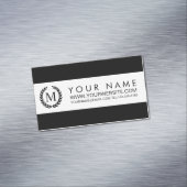 Zwart-witte streep met Laurel Wreatmonogram Magnetisch Visitekaartje (Voorbeeld)