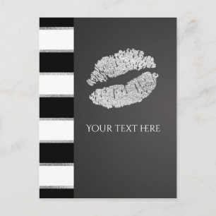 Zwart Witte Streep Nep Zilver Glans Lippen Eveneme Briefkaart