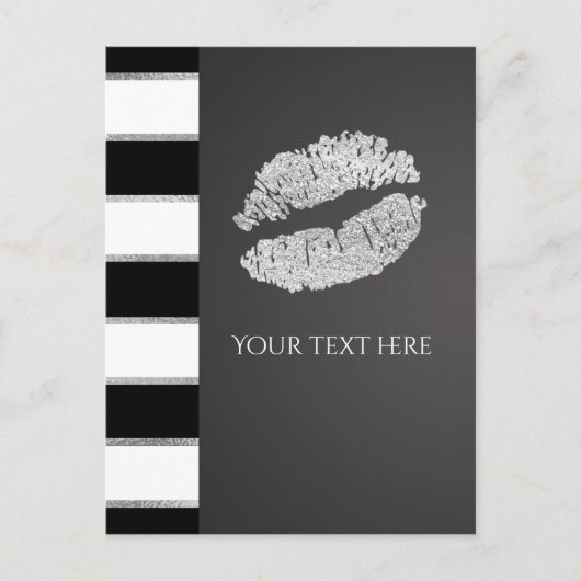 Zwart Witte Streep Nep Zilver Glans Lippen Eveneme Briefkaart (Voorkant)