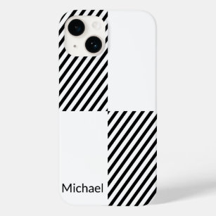 Zwart-witte streep Personaliseer naam Case-Mate iPhone 14 Hoesje