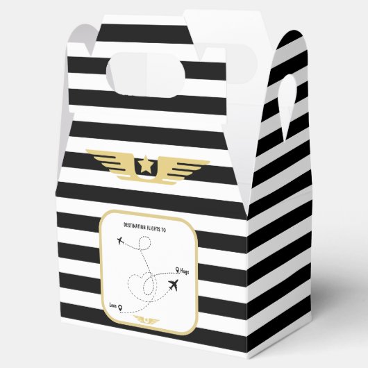 Zwart-witte streep piloot bedankdoosjes (Geopend)