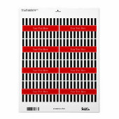 Zwart Witte Streep Rode Lint Naam Monogram Etiket (Full Sheet)