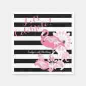 Zwart-witte streep roze flamingo verjaardag servet (Voorkant)