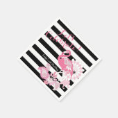 Zwart-witte streep roze flamingo verjaardag servet (Hoek)