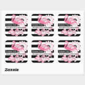Zwart-witte streep roze flamingo verjaardag vierkante sticker (Vel)