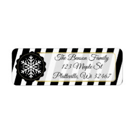 Zwart-witte streep sneeuwvlok vakantie Kerstmis Etiket