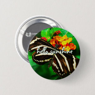 Zwart Witte Streep Vlinder Hallo Zonneschijn Scrip Ronde Button 5,7 Cm