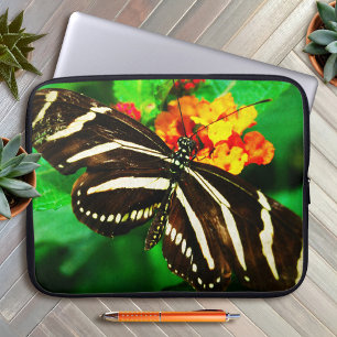 Zwart witte streep zebra longwing vlinder foto laptop sleeve