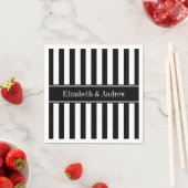 Zwart Witte Streep Zwart Naam Monogram Servetten (Insitu)