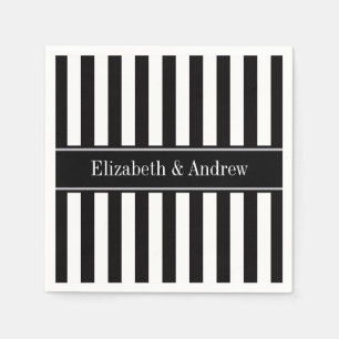 Zwart Witte Streep Zwart Naam Monogram Servetten