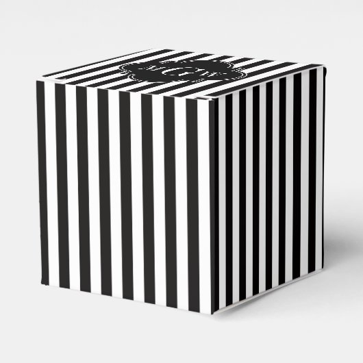 Zwart Witte Streep Zwart Vierblad 3 Monogram Bedankdoosjes (Voorkant Zijde)
