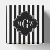 Zwart Witte Streep Zwart Vierblad 3 Monogram Bedankdoosjes (Bovenkant)
