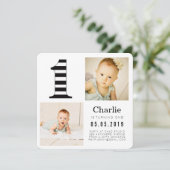 Zwart-witte strepen 1e verjaardag foto kaarten (Staand voorkant)