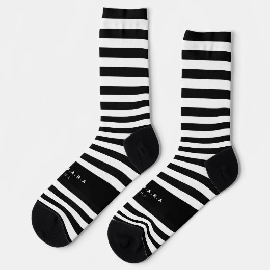 Zwart-witte strepen Aangepaste naam Sokken (Links)