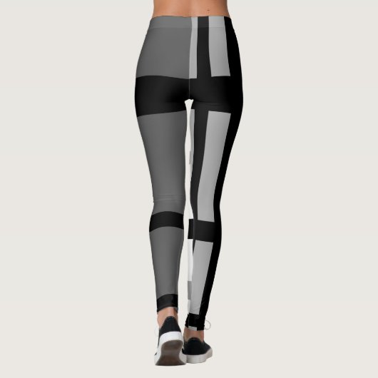 Zwart-witte strepen abstract leggings (Achterkant)