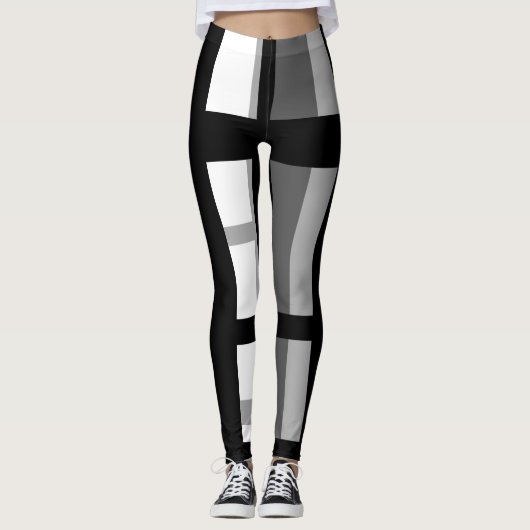 Zwart-witte strepen abstract leggings (Voorkant)