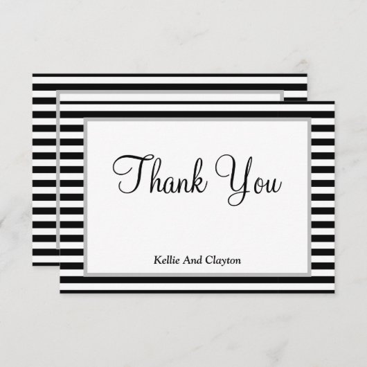 Zwart-witte strepen, bedrukt, bedankt kaart (Voorkant / Achterkant)