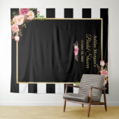 Zwart Witte Strepen Bloem Bruiloft Backdrop Wandkleed (In Situ (horizontaal))