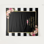 Zwart Witte Strepen Bloem Bruiloft Backdrop Wandkleed (Voorkant (horizontaal))