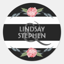 Zwart-witte strepen bloemenbruiloft